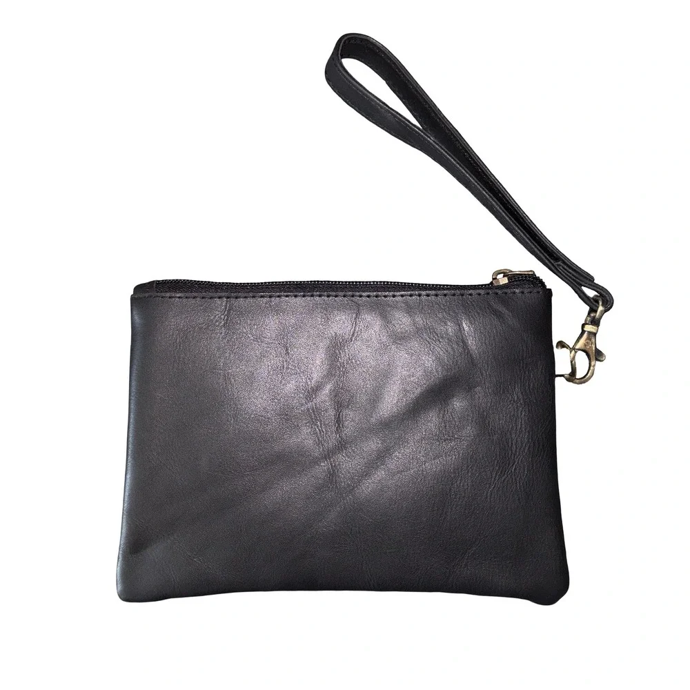 Genuine Cowhide Leather Wristlet Clutch Black Brown White Hair Tassel Bag